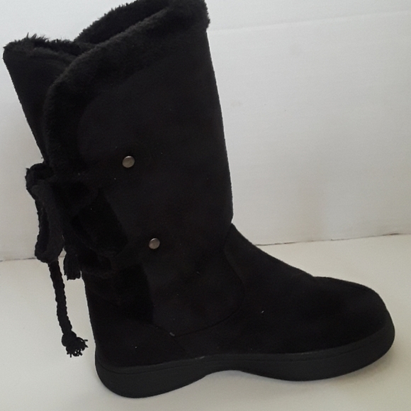 Maurices Shoes - Faux Fur Suede Black Boots with Back Lace
